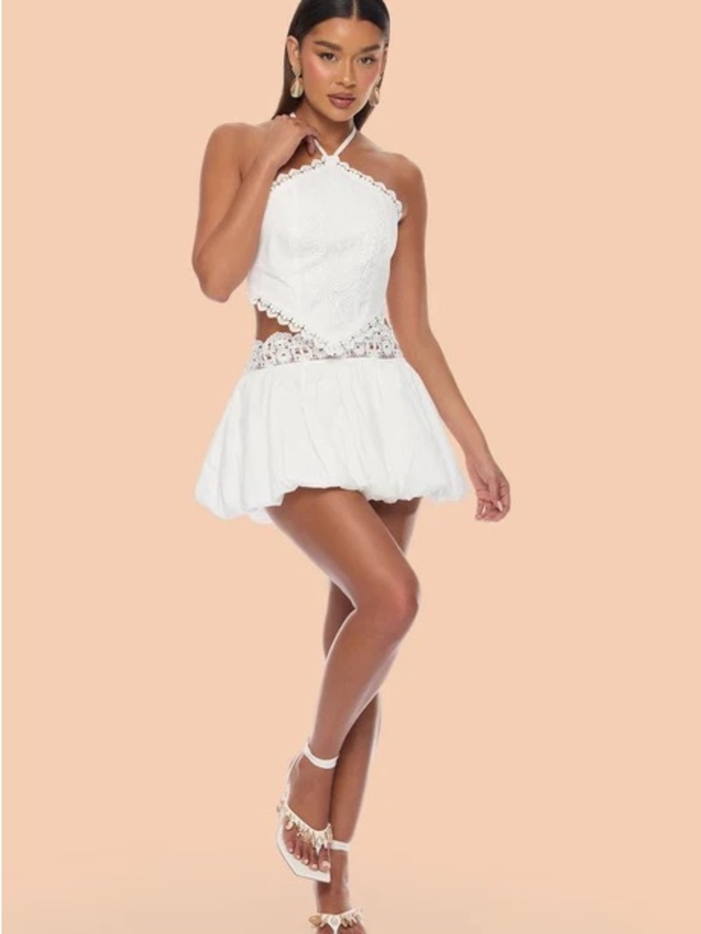 White Crochet Two Piece Set